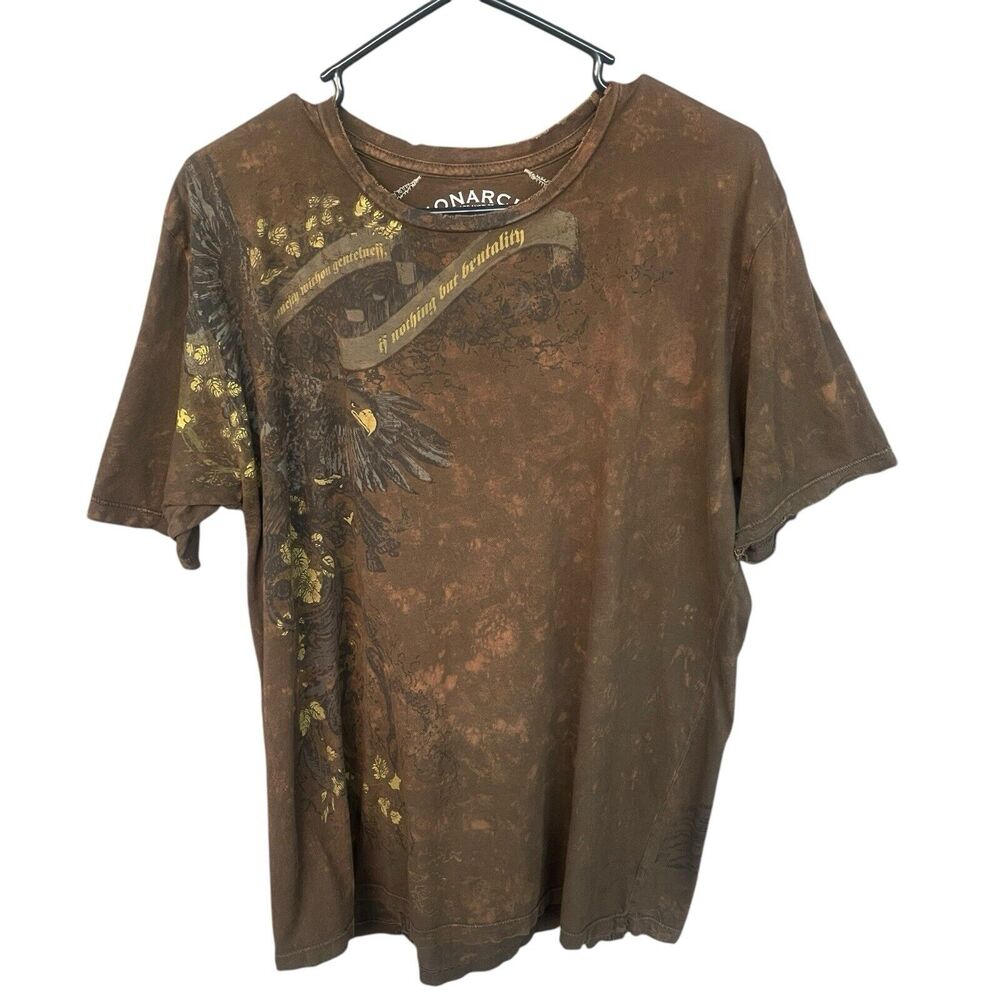 Y2K Monarchy‎ Shirt Mens Extra Large XL Brown Acid Wash Grunge Skater 90s